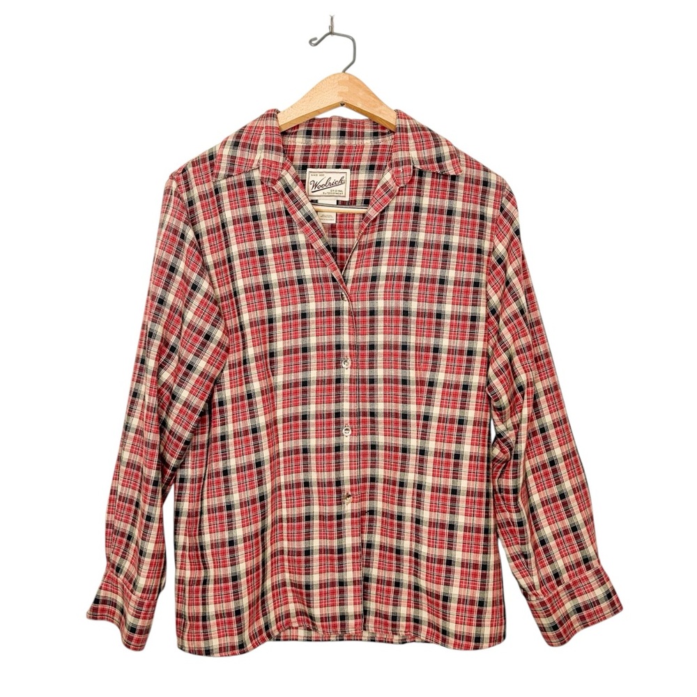 Woolrich Women’s Lightweight Cotton Blend Plaid Long Sleeve Button Front Shirt S